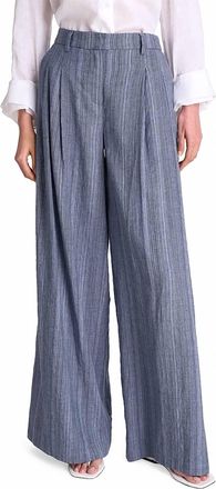 TWP Didi Striped Linen Pleated Pants In Blue Multi