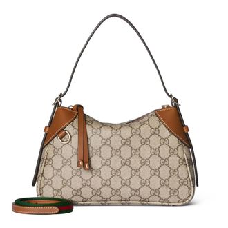 Gucci Tassen, Dames, Beige, ONE Size, Leer, GG Emblem Kleine Schoudertas