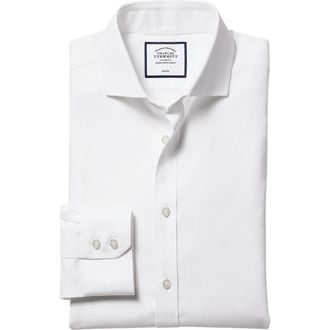 CHARLES TYRWHITT Non-Iron Twill Cutaway Slim Fit Shirt Double Cuff in White at Nordstrom, Size 15.5