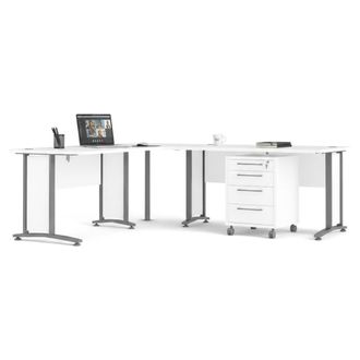 Dmora Escritorio Mirella, Escritorio Multiusos, Mesa De Oficina Para Pc, El Plan De Trabajo, 230x200 H75 Cm, Blanco Y Gris - Dmora