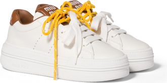 Miu Miu Leather Sneakers, Woman, White/cognac, Size 36,5