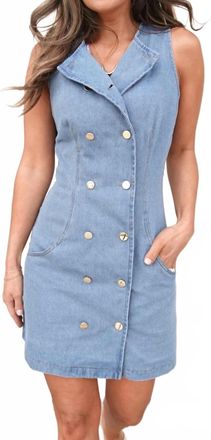 FORE COLLECTION Gold Buttons Mini Dress In Denim