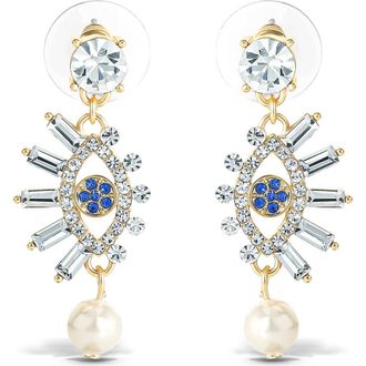 Jessica Simpson Evil Eye Dangle Earrings with Pearl & Rhinestones in Gold, Silver, Blue at Nordstrom