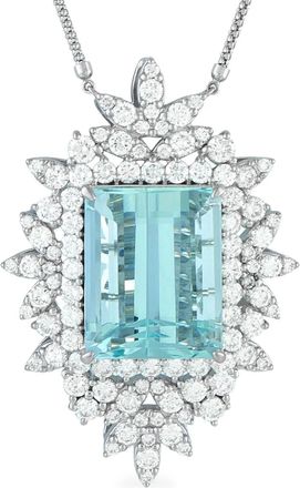 Luxury Bazaar Collana in platino con diamanti e acquamarina - Argento