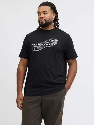 Jack & Jones Plus Size Kurzarmshirt JCOFUSION BIG BRANDING TEE SS CREW PLS, Herren, Gr. 4XL, schwarz, Jersey, Obermaterial: 100% Baumwolle, JACK & JONES PLUSSIZE, bedruckt, 