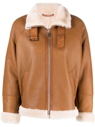 Liska zip-front shearling jacket - Brown