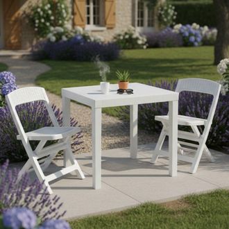 Dmora Juego De Sal&oacute;n Exterior Corinth, Sof&aacute; Outdoor 2 Plazas, Mesa Hecha En Italia, Blanco