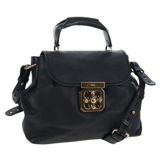 Chlo&eacute; Elsie Convertible Satchel Leather Black Leather Handbag (Pre-Owned)