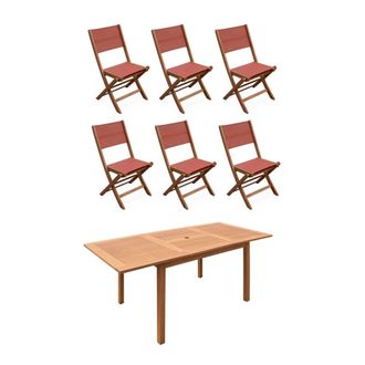 Sweeek Mesa de jard&iacute;n de madera extensible, 6 sillas, madera