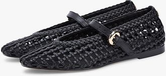 Tommy Hilfiger Womens Woven Leather Mix Mary Jane Flat - Black - US 6.5 / EU 37