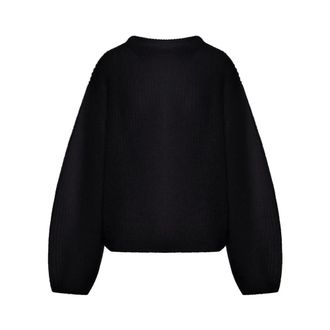 Toteme Round-neck Knitwear, female, Black, Size: M Mohair Blend Rib Knit