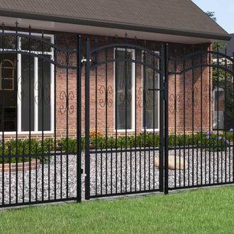 Berkfield Home Fence Gate with Spear Top Black 103x200 cm Powder-coated Steel
