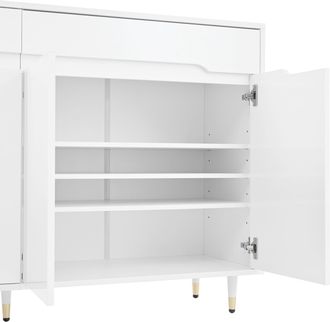 STILVORA Mueble Zapatero Con 2 Puertas Y 2 Cajones, Estantes Ajustables, Patas Doradas, Estilo Moderno, En Tablero Aglomerado, Blanco, 140&times;39&times;84 Cm