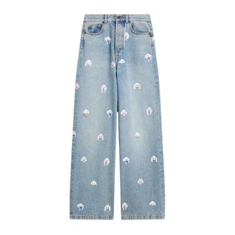 Fiorucci Wide Jeans, female, Blue, Size: W27 Poodle Print Baggy Jeans