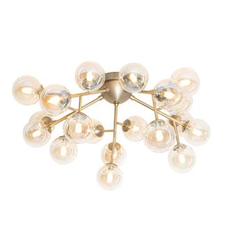 QAZQA Qazqa - Art D&eacute;co Plaf&oacute;n Art Deco Bronce Con Cristal &Aacute;mbar 20 Luces - Bianca Vidrio /acero Redonda Adecuado Para Led Max. 20 X 28 Watt