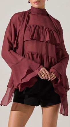 ASTR the Label Fae Ruffle Top in Wine at Nordstrom Rack, Size Large