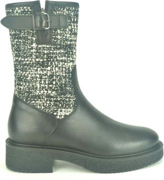 DL Sport Zwart Tweed Enkellaarsje met Gesp - Dames - Hoge Laarzen - Zwart - 40 EU - Tweed - Schoenen