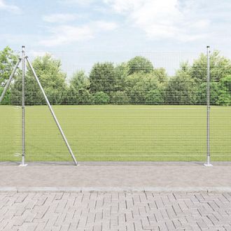 Berkfield Home Welded Wire Fence with 7 Flanged Posts 1.4x10 m Galvanised Steel in Silver