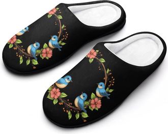Generic Blue Birds Womens Slippers Warm House Slippers Indoor House Shoes with Anti-Skid Rubber Sole