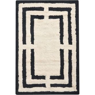 Beliani Alfombrilla De Ba&ntilde;o Moderna De Algod&oacute;n Rectangular 60 X 90 Cm Patr&oacute;n Geom&eacute;trico Accesorios De Ba&ntilde;o Beige Y Negro Risalu