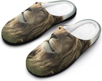 Generic Lion Mens House Slippers Memory Foam Washable Cotton Slip on Home Shoes