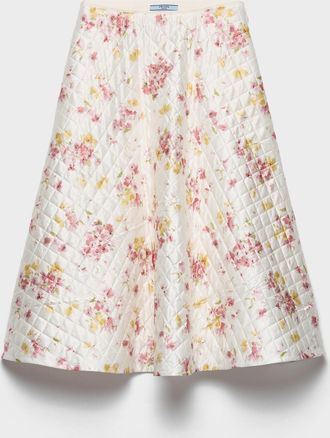 Prada Floral print quilted satin circle skirt