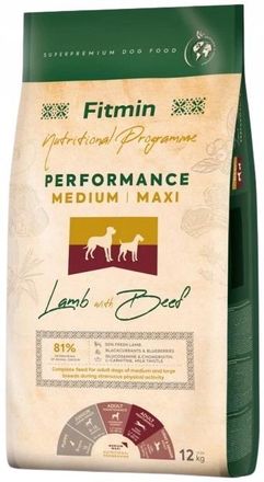 OEM Alimento Seco Para Perros Fitmin Performance Cordero Y Carne De Res 12 Kg
