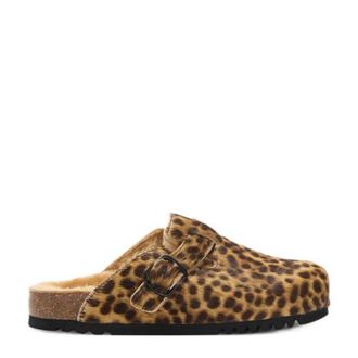 Scholl Fae New clogs van imitatiebont met panterprint beige/zwart