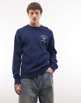 Carhartt Work in Progress Eightynine - T-shirt a maniche lunghe blu navy a nido dape