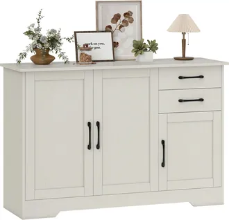 OEM Aparador Para Sal&oacute;n Moderno Con 3 Puertas 2 Cajones Estante Ajustable Para Comedor Entrada 120x38x79 Cm Crema