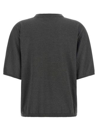 Brunello Cucinelli Lam&eacute; Sparkling Cashmere-Silk Sweater - Charcoal