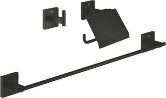 GROHE QuickFix Start Cube - Set di accessori da bagno 3 in 1, nero opaco 411242430 - Grohe