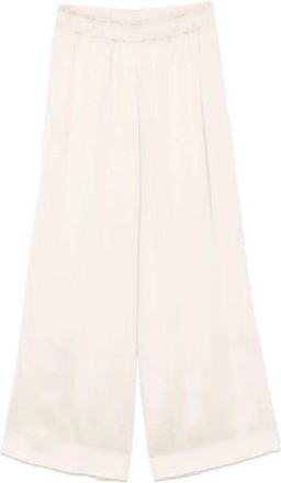 Fabiana Filippi Viscose Broek met Uitlopende Pijpen - Dames - Wijde Broeken - Beige - M - Broeken