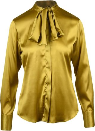 Xacus Yellow Tied Bow Detail Silk-Blend Satin Blouse