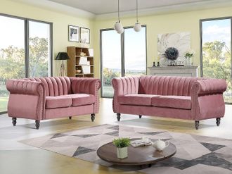 Vente-Unique Divani Chesterfield 3 posti e 2 posti in Velluto Rosa antico - TRUMBO