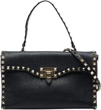 Valentino Pre-owned Handbags, female, Black, Size: ONE SIZE Pre-owned Rockstud Leather 2way Bag