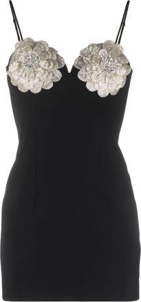 Nissa floral-appliqu&eacute; crystal-embellished minidress - women - Polyester/Viscose/Polyester/Viscose/Spandex/Elastane - 36 - Black