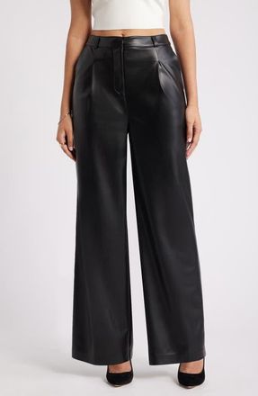Open Edit Faux Leather Wide Leg Pants in Black at Nordstrom, Size X-Large