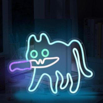 OEM Letrero De Ne&oacute;n De Gato Y Cuchillo, L&aacute;mpara De Ne&oacute;n Led Azul Con Ganchos Y Cadena, Zool&oacute;gico, Cafeter&iacute;a, Tienda, Cueva De Hombre, Bar En Casa