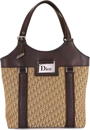 Dior Beige Brown Canvas Leather Tote Bag (Pre-Owned)