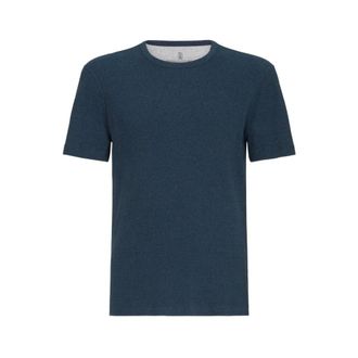 Brunello Cucinelli Tops, Heren, Blauw, XL, Katoen, Ribbed Cotton-Jersey T-Shirt
