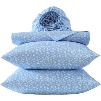 Marimekko Pikkuinen Unikko Cotton Sheet Set in Light /Medium Blue at Nordstrom, Size Queen