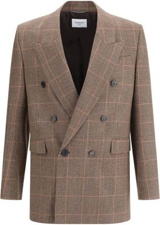 Saint Laurent Jassen, Heren, Beige, M, Wol, Klassieke Wol Check Blazer