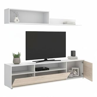 Dmora Dmora - Pared Equipada Gabberi, Composici&oacute;n De La Sala De Estar, Muebles De Sal&oacute;n Multiusos, Gabinete De Tv, 180x35 H44 Cm, Blanco Y Roble