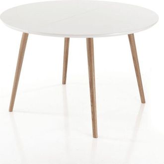 Oresteluchetta Oresteluchetta - Mesa extensible redonda efecto madera lacada en blanco, Al 75 x ø 120 cm