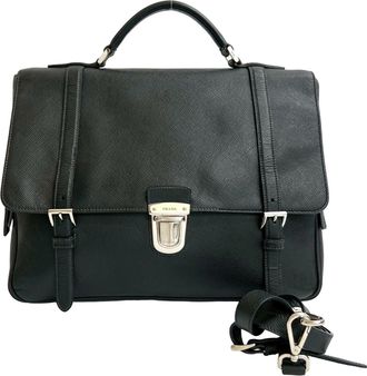 Prada Black Leather Briefcase Shoulder Bag (Pre-Owned)