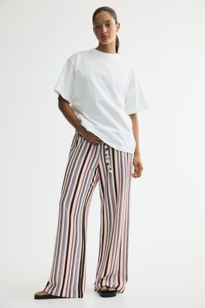 H&M Knit Drawstring Pants in Cream/striped at Nordstrom, Size X-Small
