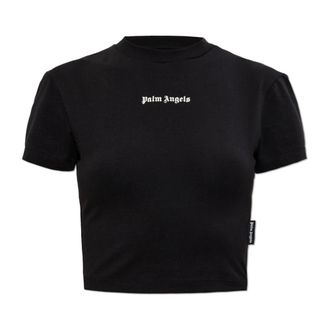 Palm Angels T-Shirts, female, Black, Size: M Short top with printed logo