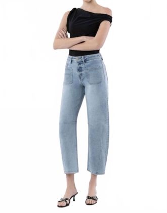 Flying Monkey High Rise Patch Pocket Barrel Jeans In Blue