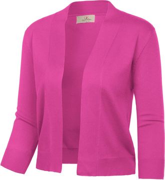 Grace Karin Womens 3/4 Sleeve Knit Cropped Cardigan Sweaters Open Front Bolero Shrugs Coat Tops S-3XL, Hot Pink, XXL